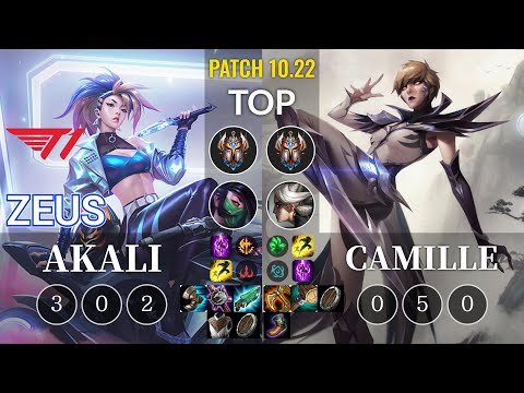 T1 Zeus Akali vs Camille Top - KR Patch 10.22