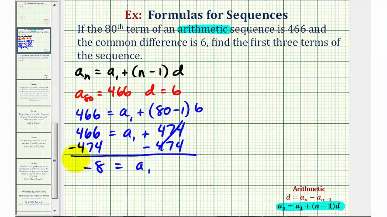 Ex: Find the Formula and Terms of a Arithmetic Sequence