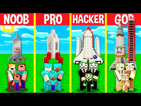 Noob Builder - Minecraft - Minecraft Battle: ROCKET SPACESHIP HOUSE BUILD CHALLENGE - NOOB vs PRO vs HACKER vs GOD / Animation
