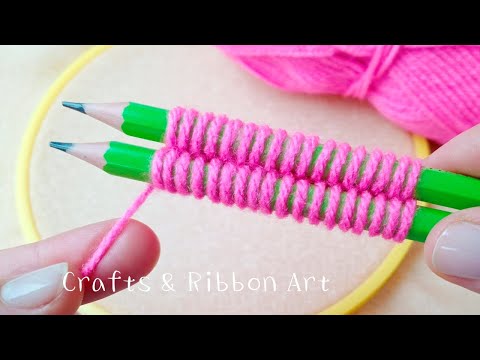Super Easy Woolen Flower Making Trick Using Pencil - Hand Embroidery Flower Amazing Design