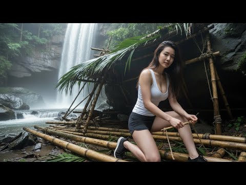 Survival Bushcraft: Building a Bamboo Shelter Beside a Waterfall