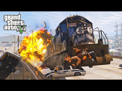 GTA 5 ATROCIOUS RAIL ENGINE TRAFFIC CRASHES COMPILATIONS POLICE CHASE EP. 3 - DESTRUCTION