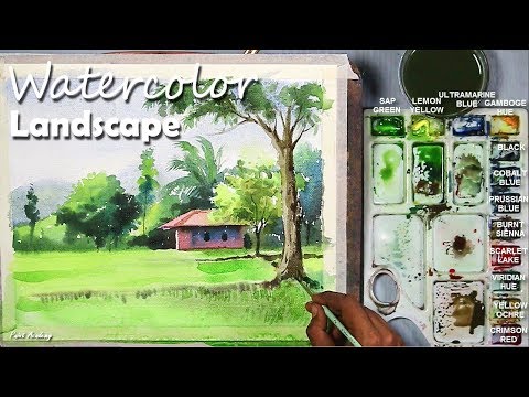 Watercolor Village Landscape step by step video