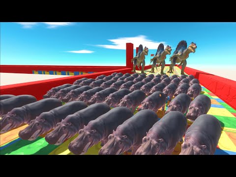 Hungry Spinosaurus eats 100 hippos -Animal Revolt Battle Simulator