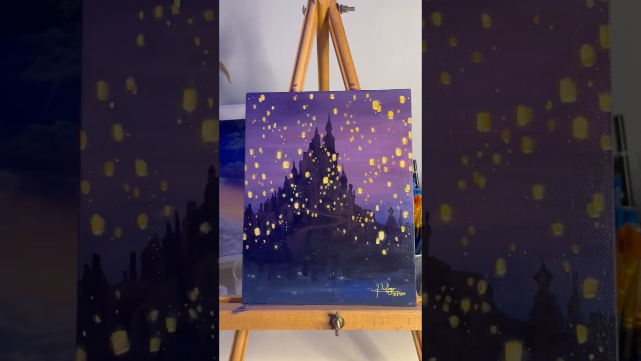 Tangled lantern scene is 🤌🏼✨ #tangled #rapunzel #lantern #disney #painting