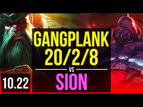 GANGPLANK vs SION (TOP) | 20/2/8, 3.7M mastery, 2200+ games, Legendary | EUW Diamond | v10.22