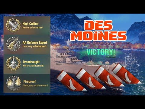 High Caliber | AA Defense Expert | Dreadnought | Fireproof |  Des Moines - world of warships #wow