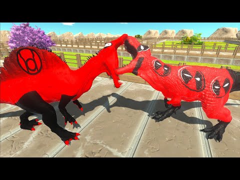 RED LANTERN SPINO VS DEADPOOL T-REX VS SUPERMAN GORO DEATH RUN - Animal Revolt Battle Simulator
