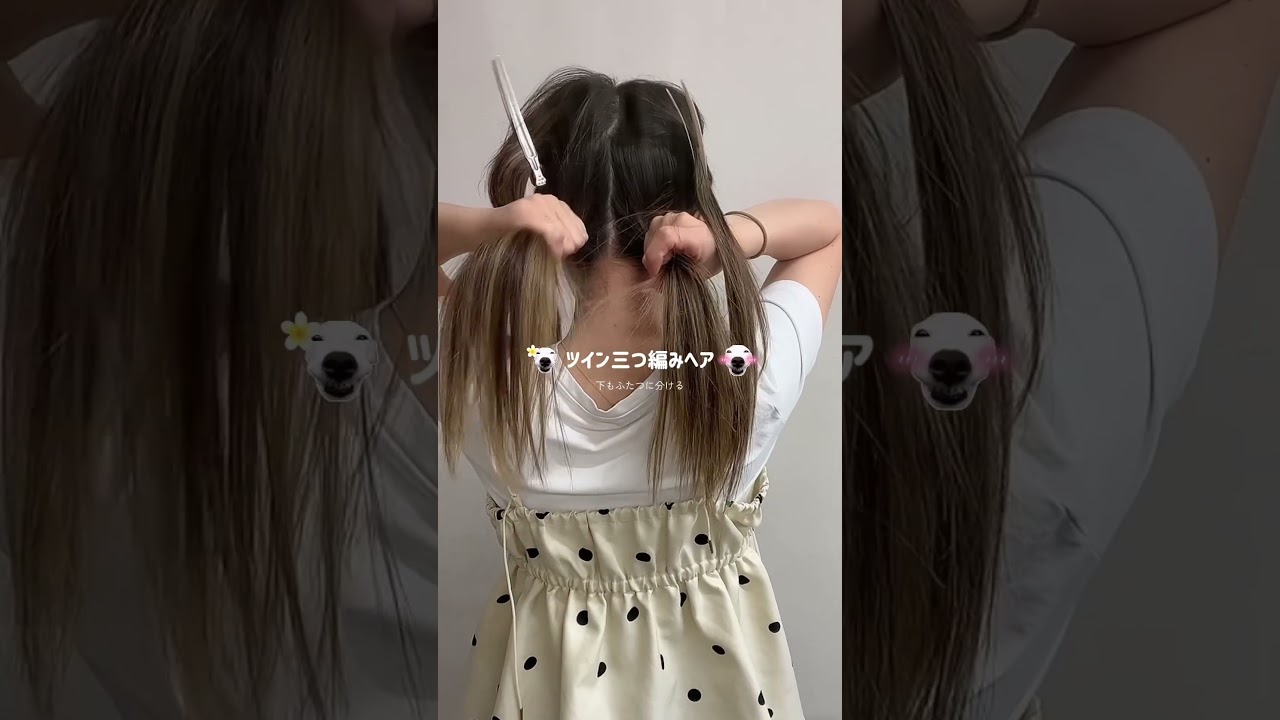 ツイン三つ編みヘア