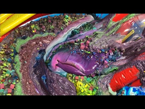 MIXING ALL OUR GIANT MIXED SLIME  IN OUR RAINBOW POOL - MAKING THE BIGGEST SLIME SMOOTHIE EVER