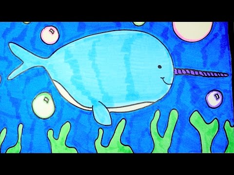 How to Draw a Narwhal, Cute, Cartoon Whale Drawing For...