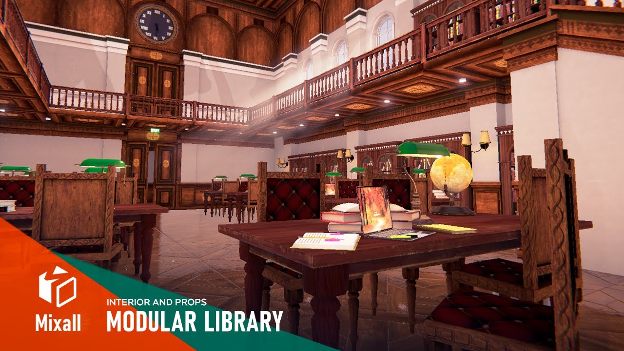 Modular library - interior and props | Unity | Unreal | Assetstore