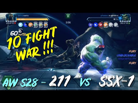 INSANE 10 FIGHT WAR!! AW Season 28 - 211  VS  SSx-1! Full 6* R3 Squad! - Marvel Contest Of Champions