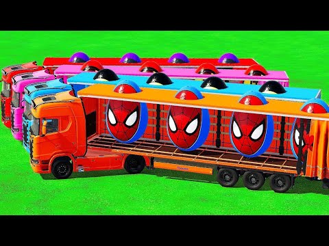 TRANSPORTING SUPERHERO EGGS WITH COLORED SCANIA TRUCKS - Farming Simulator 22