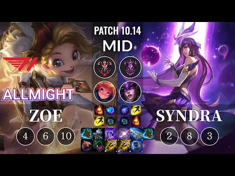 T1 Allmight Zoe vs Syndra Mid - KR Patch 10.14
