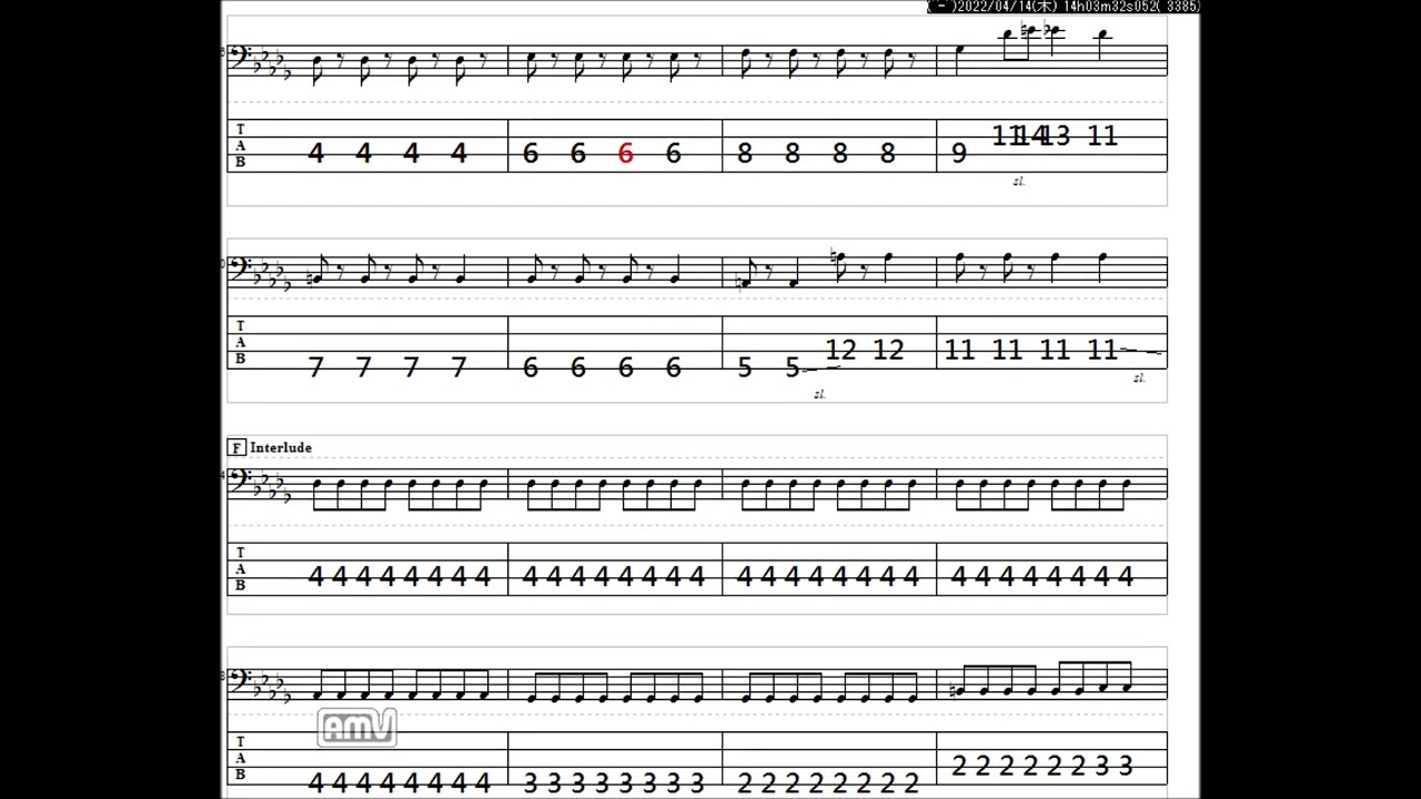 東京事変　緑酒　ベースTAB譜　JASRAC：261-4481-6