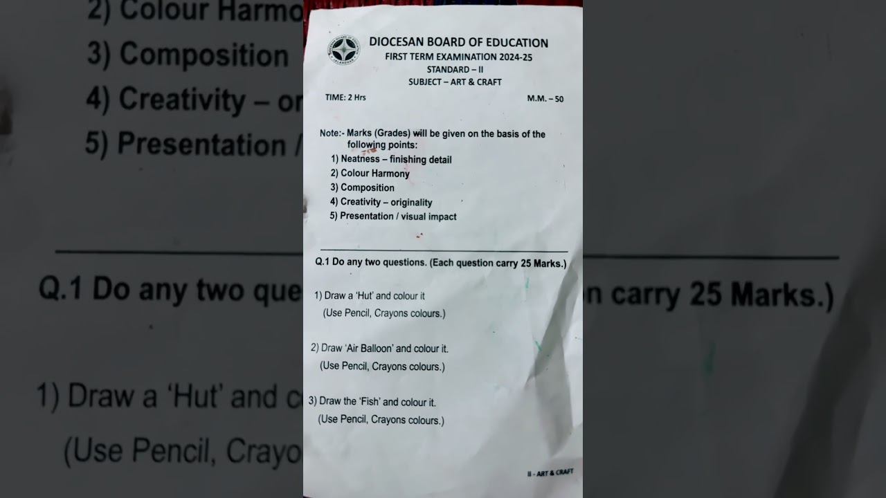 ICSE | class-2|Art and craft|first term exam | questions paper|#viralvideo#questionpaper#artwork#ex