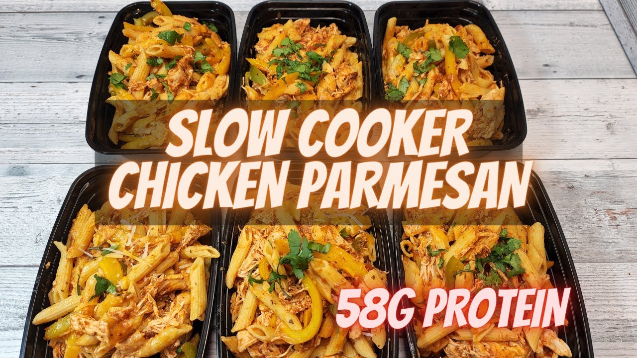Healthy Slow Cooker Chicken Parmesan Protein Pasta Meal Prep for The Week