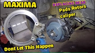Nissan Maxima rear jammed caliper destroyed brakes and rotors / Maxima NEW pads rotors caliper