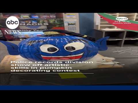 Police records division show off artistic skills in pumpkin decorating contest