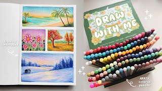 ☀️ unboxing and trying arrtx 126 colored pencils! 🌸 drawing different landscapes ❄️ four seasons 🍂