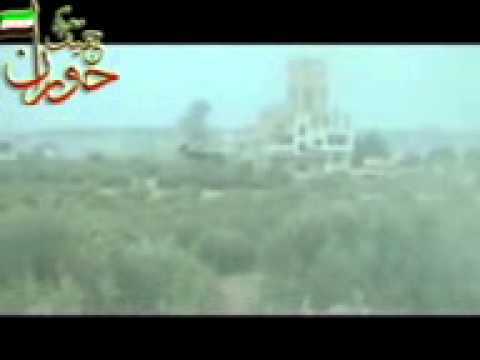 استهداف تحصينات قوات النظام في مدخل درعا الشرقي بواسطة قاذف بي 9من قبل كتيبة شيخ الإسلام ابن تيمية