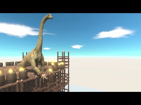 BRACHIOSAURUS Battles on Tilting Tower Animal Revolt Battle Simulator