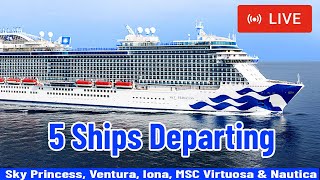SHIPS TV - 5 Cruise Ships Departing from the Port of Southampton (LIVE)