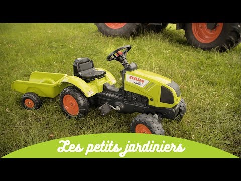 Trampbil Falk Frontlastare Claas med Vagn för Barn Grön
