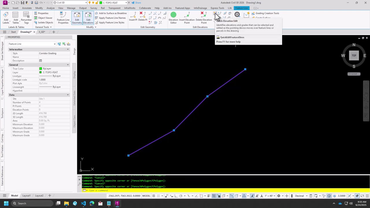 Civil 3D - Quick Edit Feature Line Elevations