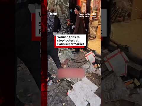 Woman tries to stop looters at Paris supermarket. #Paris #France #BBCNews