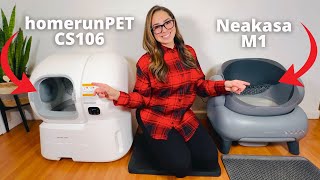 Automatic Litter Box Side-By-Side Comparison: homerunPET CS106 VS Neakasa M1