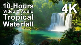 4K 10 hours - Tropical Waterfall Scene - mindfulness, ambience, relaxing, meditation - long video