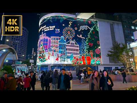 Seoul Downtown Rush Hour Walk | Fall Foliage and Christmas Lights | Myeongdong | Korea | 4K HDR