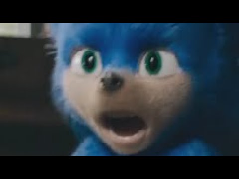 the sonic movie trailer but every time sonic talks he spazzes out