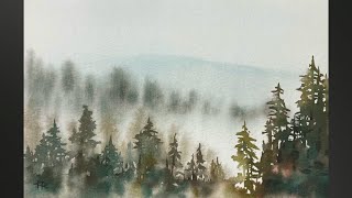 semi abstract WATERCOLOR misty landscape painting - Meeden Cotton Paper - 328