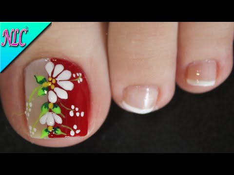 DISEÑO DE UÑAS PARA PIES FLORES BLANCO Y ROJO CON FRANCÉS ¡Muy Fácil! – FRENCH NAIL ART – NLC