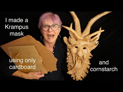 Krampus mask made with cardboard and cornstarch only  free pattern