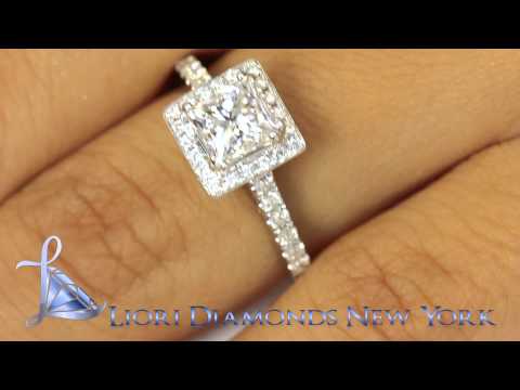 ER-1120 - 1.89 Carat D-SI1 Certified Princess Cut Diamond Engagement Ring 18k Pave Halo