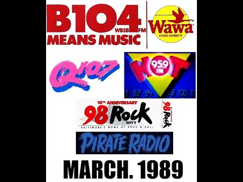 B104 (WBSB), Q107 (WRQX), HOT 95.9 (WGHT), 98 ROCK (WIYY) w/ Pirate Radio USA (Feb. 1989)