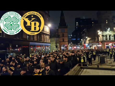 Young Boys Fans Heavy Police Escort Through Glasgow For Celtic Champions League Game