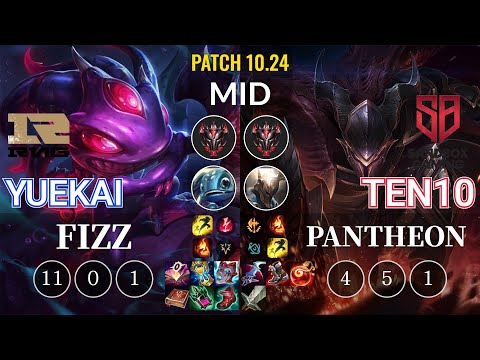 RNG yuekai Fizz vs SB Ten10 Pantheon Mid - KR Patch 10.24