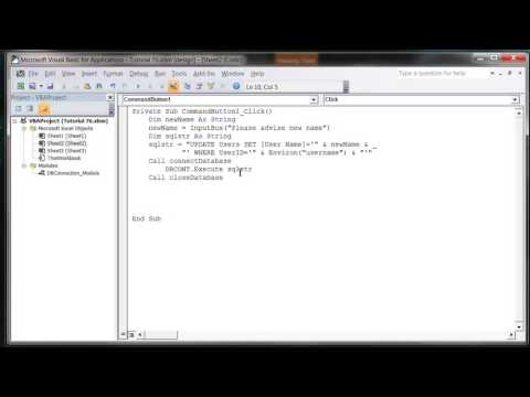 Excel 2010 VBA Tutorial 77   ADODB   SQL UPDATE