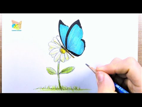 comment dessiner un papillon sur une fleur