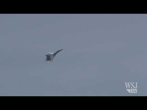 Sukhoi Shows Off Jet Fighter at Paris Air Show
