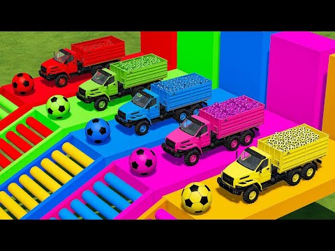 TRANSPORT SMALL & GIANT SOCCER BALL WITH COLORED URAL TRUCK - Farming Simulator 22