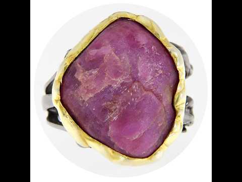 Inel Argint 925 Rodiat Negru Accente Aurite Rubin Brut Natural | Expresiv si Memorabil