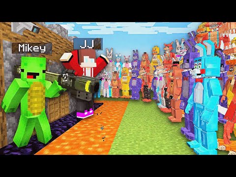 Funny Mikey - 1000 FNAF vs Security House Mikey & JJ in Minecraft Attack challenge (Maizen Mizen Mazien)