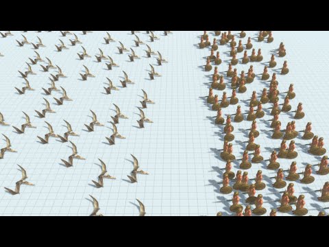 100 Pteranodon Army vs 100 Ancient Human Army ARBS Animal Revolt Battle Simulator