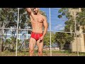 Muscle Hunk strips to Underwear... outside!